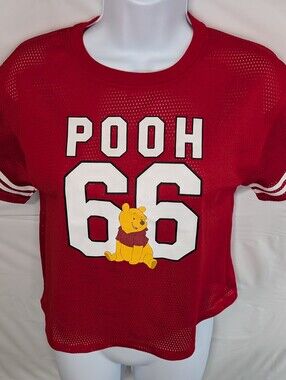 Winnie The Pooh Womens XS Jersey Red Crop Top Disneybound Kidcore Blokette Y2K